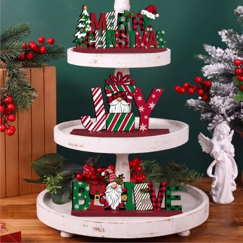 3 Pcs Christmas Table Decorations, Wooden Christmas Decor Indoor
