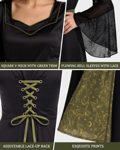 Women’s Witch Costume, Halloween Dress Outfit with Witch Hat and Belt S-2XL