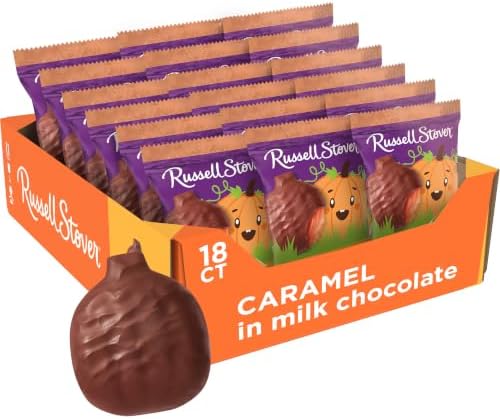 RUSSELL STOVER Halloween Milk Chocolate Caramel Pumpkin, 1.3 oz. (Pack of 18) - Bulk Halloween Candy
