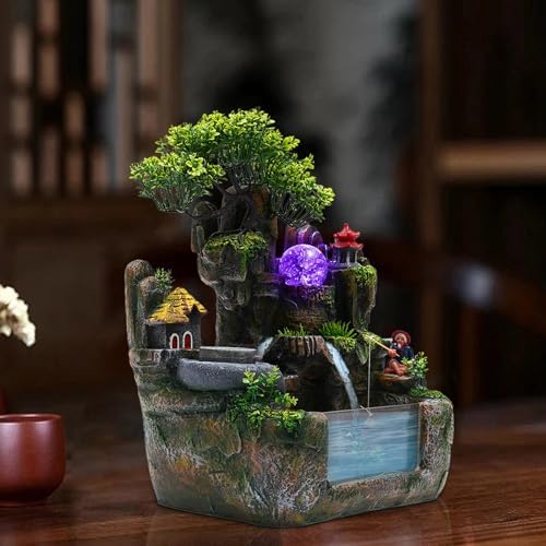 110V 3.5W LED Desktop Fountain Waterfall Bonsai Tabletop Decor