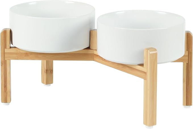 Havniva Dog Bowls Elevated, Ceramic Dog Food and Water Bowl Set | 7.3” Raised Dog Food Bowl, Elevated Dog Bowls with Bamboo Stand, Non-Slip Dog Water Bowl for Medium Dog, Large Capacity