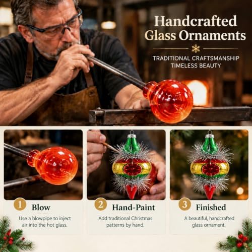 Soulchen 8 Pcs Vintage Glass Christmas Tree Drop Finial Ornaments for Tree