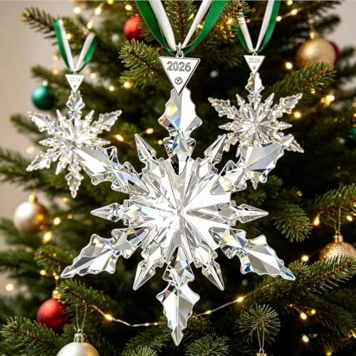 2026 Annual Christmas Ornaments Crystal Snowflake Star - Christmas Tree Ornaments Pendant Crystal Sun Catcher Home Hanging Decor (White 2026)