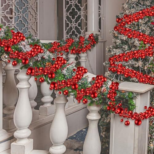 2 Pcs 6 ft Christmas Ball Ornament Garland, Red