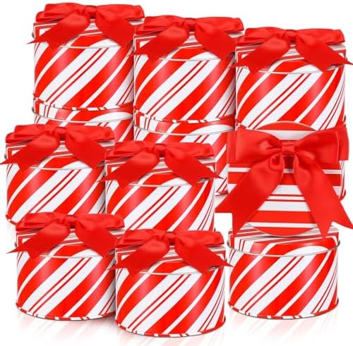 Zonon 12 Sets Christmas Cookie Tins with Lid Red & White Candy Cane Design