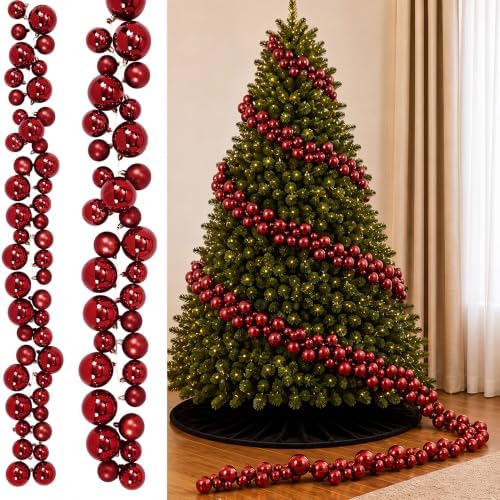 Sosation Large 29.5Ft Christmas Ornament Garland, Burgundy, Glossy Matte