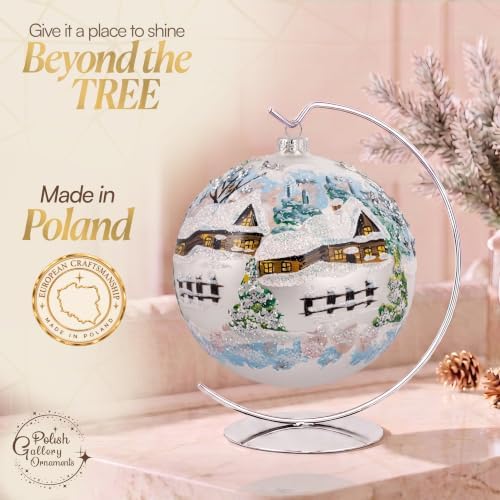 Hand Blown Glass Ball Christmas Ornament, 6 in, Blast White