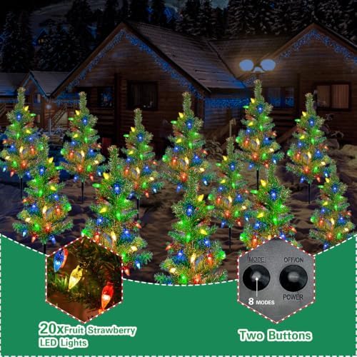 12 Pack Solar Christmas Trees Outdoor 240 LED Multicolor Lights