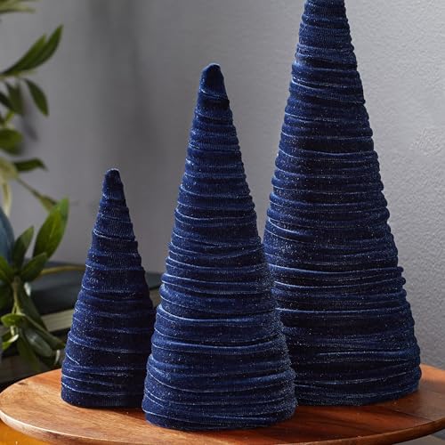 Navy Velvet Trees Set of 3, Elegant Mantel Décor, Handcrafted Holiday Entryway, Minimalist Gift for, Valentine Tabletop, Winter Decor (Navy)