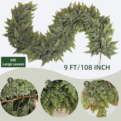 Deluxe 9 FT Artificial Christmas Cedar Garland 240 Larger Tips