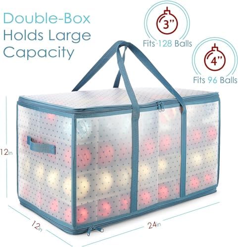 Hearth & Harbor Christmas Tree Storage Bag 7.5 ft, Wrapping Paper Storage Organizer Container & Large Christmas Ornament Storage Box With Adjustable Dividers