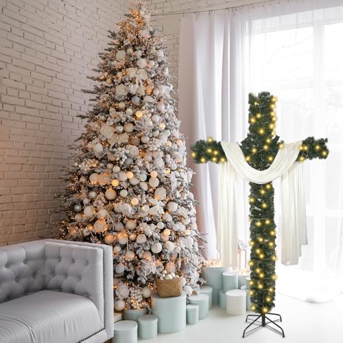 Justforjoyful 7ft Christmas Cross Tree with Light & Scarf
