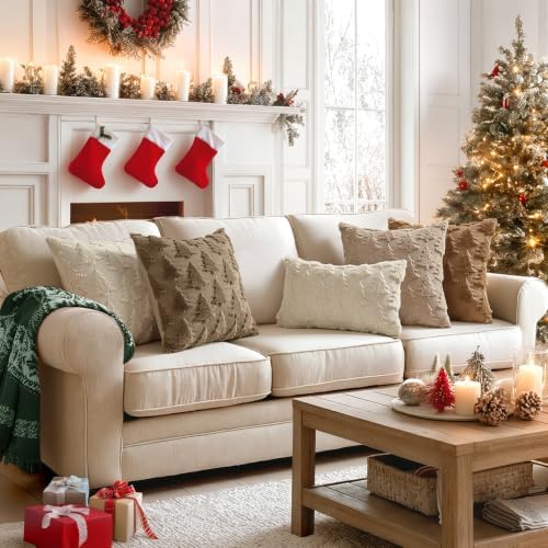 MIULEE Christmas Throw Pillow Covers Coffee Christmas Decorations Set of 2 Xmas Tree 18x18 Pillow Covers Soft Plush Faux Wool Pillowcases Holiday Festivals Winter Home Decor Sofa Couch Bed Porch