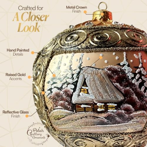 Hand Blown Glass Ball Christmas Ornament, 6 in, Copper Gold Scroll