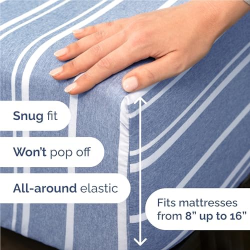 Full Size 4 Piece Sheet Set - Breathable & Cooling Sheets - Blue Stripes