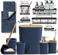 Clara Clark Bathroom Set - Navy Blue Bathroom Accessories Set, 6PC Bathroom Accessory Set, Bathroom Sets with Bathroom Rugs, Adhesive Corner Shower Caddy Hanging, Toilet Brush & Trash Can