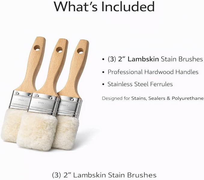 Lambskin Stain & Paint Brush - for use with All Latex and Oil Based Paints, Stains and Polyurethanes. Premium Lambskin - New and Patented Design (2 inch 3 Pack)