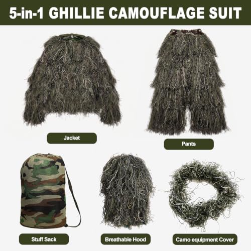 DoCred 5-In-1 Ghillie Suit, 3D Camouflage Hunting Suits