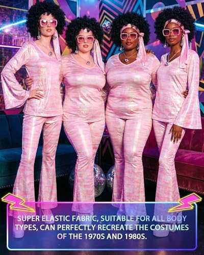 Jexine 70s Disco Outfit Women Sequin Sparkly Costume