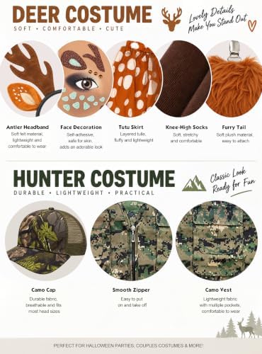 8Pcs Deer and Hunter Costume Couple for Halloween Party Cosplay