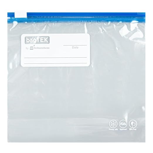 Restaurantware-Bag Tek 1 Pint Freezer Slider Bags, 1000 Disposable Zipper Pouch Bags - Slide Zipper, Expandable Bottom, Clear Plastic Freezer Bag, With Write-On-Label, For Food Storage