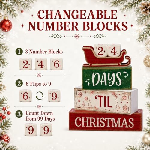 Christmas Countdown Decorations Indoor, Christmas Table Decor for Home