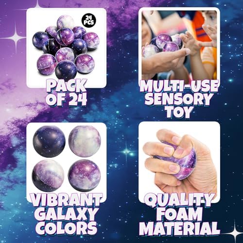 Bedwina Galaxy Stress Balls for Kids (24-Pack) Bulk Sensory Fidget Toys