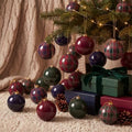 24 Pcs Plaid Christmas Ball Ornaments 2.36 Inch Green Blue Burgundy Balls