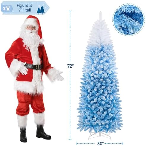 Yaheetech 6ft Pre-lit Snow Flocked Pencil Christmas Tree Lake Blue Gradient
