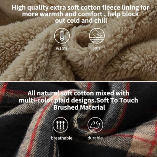 Elesuit Men's Full Zip Fleece Flannel Jacket Shirt Plaid Cotton Hoodie Coat