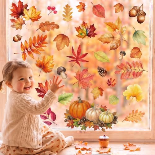 102 PCS Fall Window Clings Decor Autumn Thanksgiving Decorations Stickers