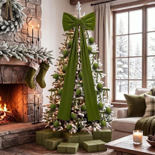 49 Pcs Moss Green Christmas Tree Decoration Set with Velvet Bow Ball
