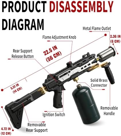 Powerful Propane Torch Gun, Gift for Men Dad, Culinary Blow Kitchen Cooking Torch for Steak Searing, Campfire Charcoal Starter for Blackstone Griddle Accessories (Tank Not included) Black Silver