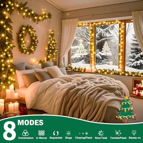 SAUIRS 197FT 500 LED Christmas Lights Outdoor String Lights with 8 Modes Timer Waterproof Fairy Light Plug in for Outside Indoor Party Xmas Palm Tree Yard Wedding Decorations(Warm White)