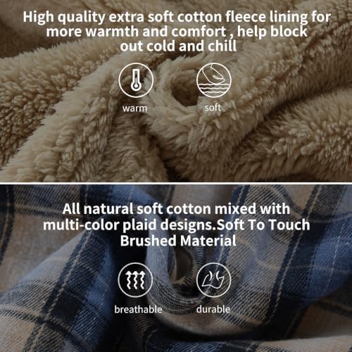 Elesuit Men's Full Zip Fleece Flannel Jacket Shirt Plaid Cotton Hoodie Coat