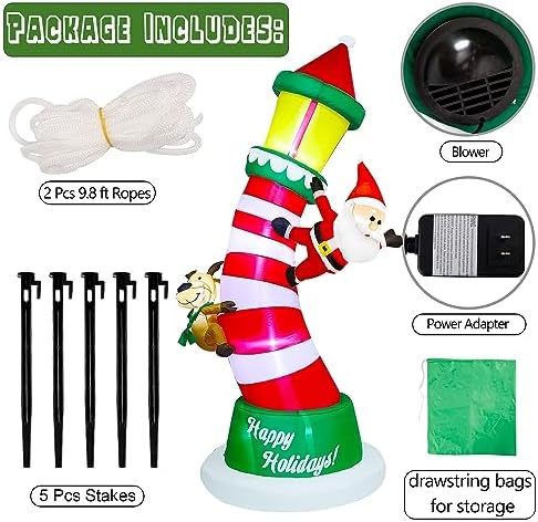 Lulu Home 9FT Christmas Inflatable, Giant Lighthouse with Santa & Reindeer