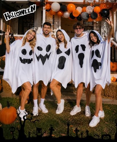 5 Pcs Group Halloween Costumes Ghost Poncho Family Costumes Glow-in-the-Dark Hooded Poncho Pumpkin Adults Women Men Cosplay