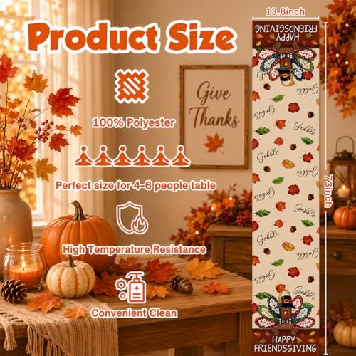 Friendsgiving Party Decorations - Happy Friendsgiving Table Runner | Thanksgiving Table Decor for Indoor Outdoor - Friendsgiving Party Favors Supplies Backdrop for Home Kitchen Dining
