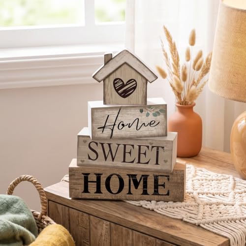 Moucuny 4 Pcs Farmhouse Table Decor Home Sweet Home Tiered Tray Decorations