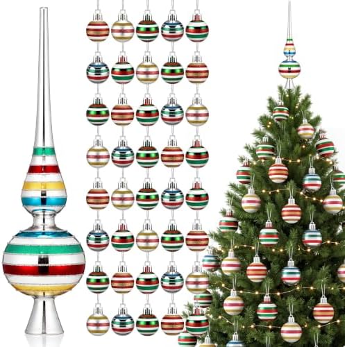 Teling 100 Pcs Vintage Christmas Tree Ornaments Set Mini Retro Striped Ball