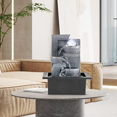 WICHEMI Tabletop Fountain Indoor Water Fountain with LED Crystal Ball