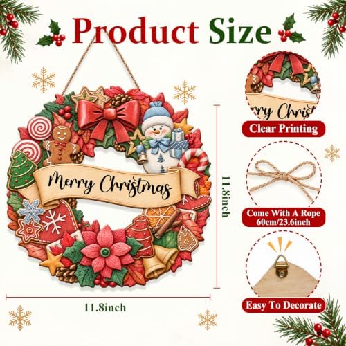 Christmas Decorations Gingerbread Snowman Merry Christmas Wreath Wood Sign