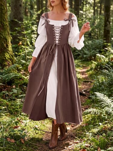 Wenrine Renaissance Costume Womens Lace Up Corset Halloween Medieval Dress