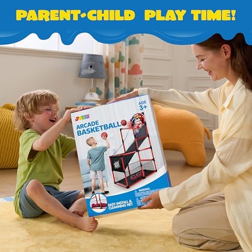 JOYIN Red Arcade Basketball Game Set, Indoor Basketball Hoop for Kids 3+ Years Old, Easy Set Up Sports Toy with 4 Balls, Gifts for Boys and Girls