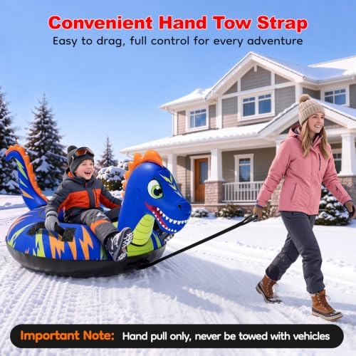 48'' Heavy Duty Snow Tube with Canvas Cover, Snow Sled for Kids & Adults