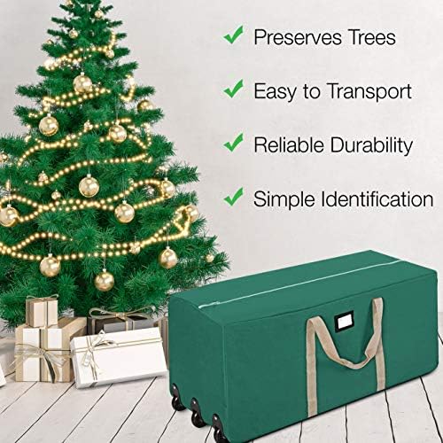 ProPik Christmas Rolling Tree Storage Bag, Fits Up to 9 ft. Tall Disassembled Holiday Tree, 28" X 16" X 60", Extra Large Heavy Duty Storage Container with Wheels, Front and Side Handles (Green)