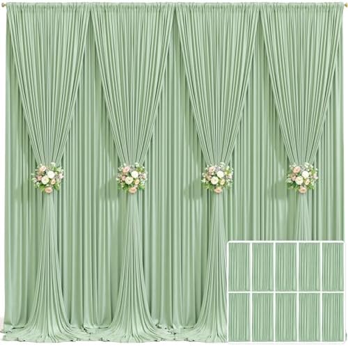 10 Panels Sage Green Backdrop Curtain for Parties Wrinkle Free Dark Green Photo Curtains Backdrop Drapes Fabric Decoration for Weding Baby Shower Birthday Party Photography 50ft(W) x 10ft(H)
