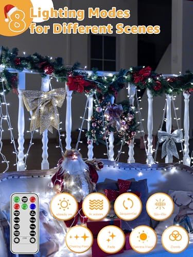 Guhope String Lights 1200LED 196FT, Waterproof Outdoor String Lights with Remote and Timer, 8 Modes Dimmable Fairy Lights for Indoor Outdoor Wedding Party Holiday Decorations (Cool White)