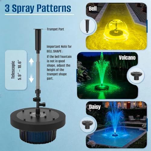 Floating Pond Fountain Pump with Remote RGB LED Lights & Filter Sponge