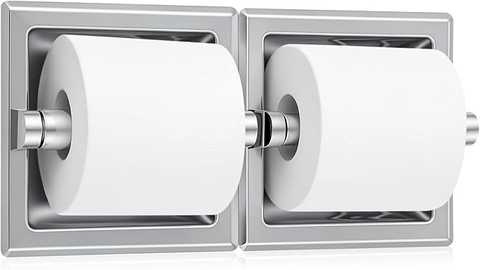 Moxweyeni Recessed Double Roll Toilet Tissue Dispenser, 304 Stainless Steel Durable Tissue Roll Holder, Built-in Paper Holder for Bathroom Commercial Restroom, Space Saving Design, Smooth